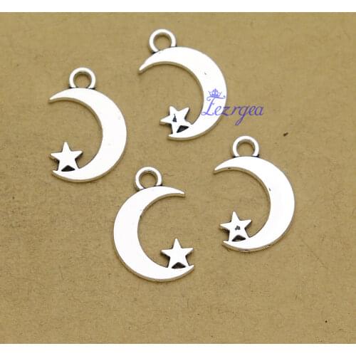 50pcs/lot--17x11mm, moon charms, Antique silver plated moon charms,DIY supplies, Jewelry accessories