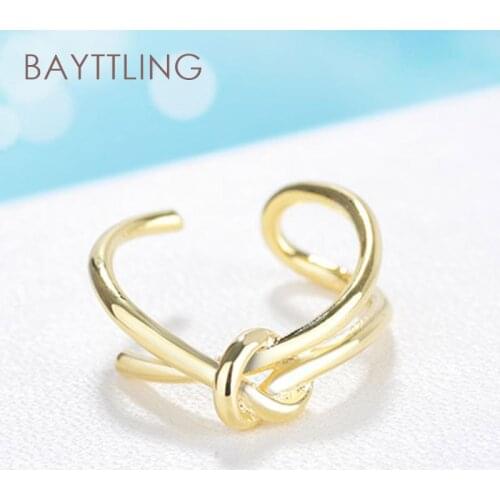 BAYTTLING S925 Sterling Silver Fine Braided Knotted Open Ring For Woman Fashion Charm Wedding Jewelry Gift