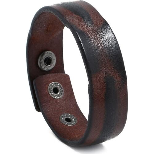 Simple 2.3cm Wide Leather Bracelets&Bangles For Men Vintage brown/orange Wristband Cuff Jewelry boy Gift
