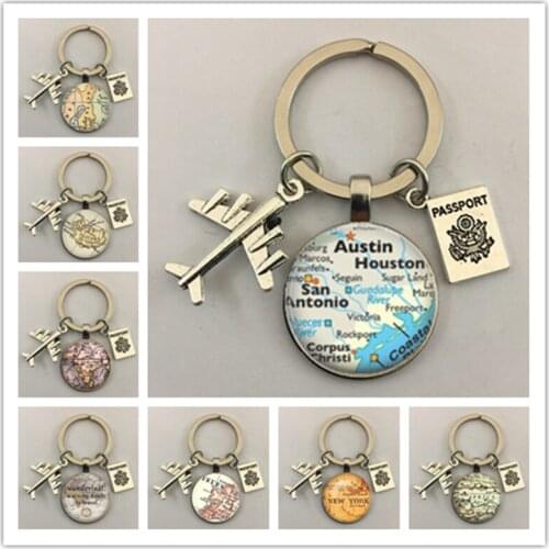 Vintage World Travel City Map Keychain, New York, Florence, Finland, Los Angeles, Africa, England, Country Map Badge