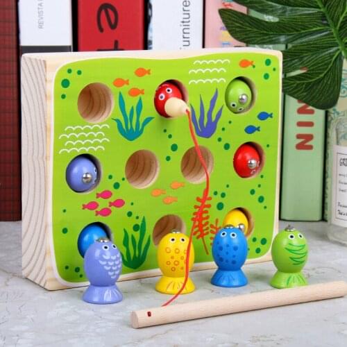 Children Montessori Magnetic Fishing Games Toy Kids Wooden Fishing Educational Toys Outdoor Funny For Boys Girl Gifts