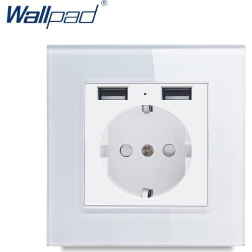 2 USB EU 2 Pin German Socket 5V 2400MA Wallpad Luxury Crystal Glass Panel Electric Wall Power Socket Electrical Outlets
