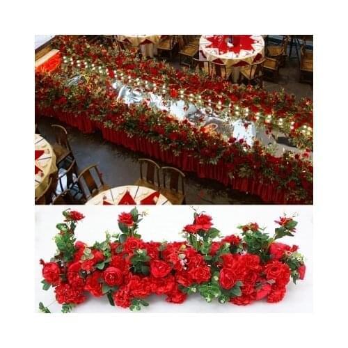 Exellent 2pcs 4M x 35cm hot red artificial flower strip Aisle Flowers Road Leads flower Stage Wedding Decoration