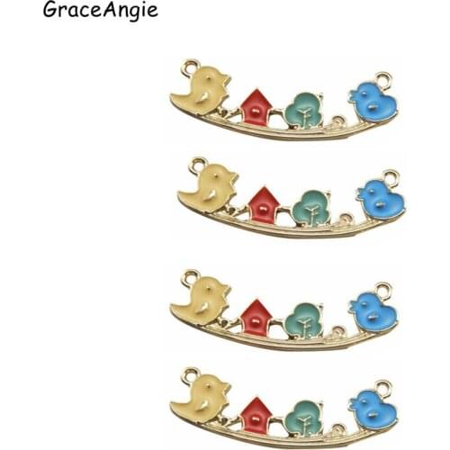 GraceAngie 3PCS DIY Decorate Jewelry Children DIY Crafts Enamel Charm Bracelet Necklace Hanging Cute Birds Handmade Pendant