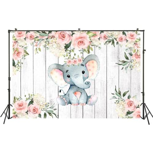HUAYI Photography Backdrop Baby Shower Photo Backdrop Watercolor Elephant 1st birthday party decor banner booth backdrop W-3461