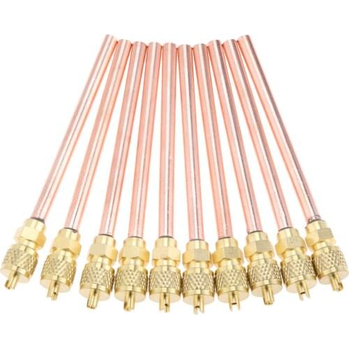 10Pcs Service/ Access Valves 1/4" SAE 1/4" OD 4" Stem Strong Mayitr Metal Core AC Air Conditioner Refrigeration Access Valve