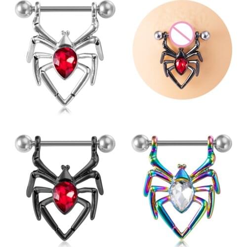 1 Pair CZ Gem Spider Bar Nipple Rings Shield Cover Barbell Sexy Piercings Breast Piercing Jewelry Surgical Steel Nipple Piercing