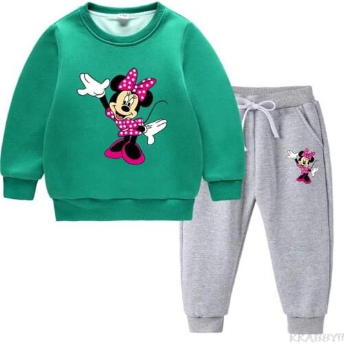 Disney Minnie Boys and girls clothing set Cotton childrens sportswear cartoon sweatshirt and pants 2Pcs childrens clothing set