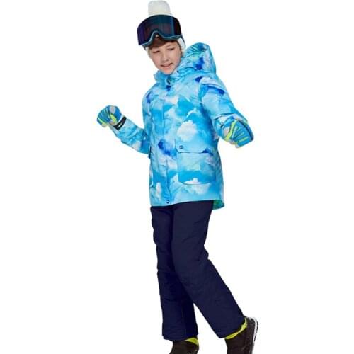 Children Boys Ski Suit -30 Degrees Ski Jacket Bib Pants Outdoor Waterproof Breathable Snowboarding Set Kids Skiing Suits
