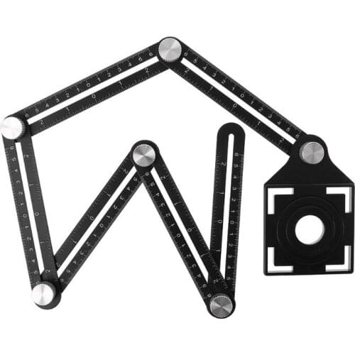 Multi Template 6 Folding Rulers Puncher Carpentry Angle Ruler with Drill Guide Glass Tiles Woodworking Gauges Tool Template