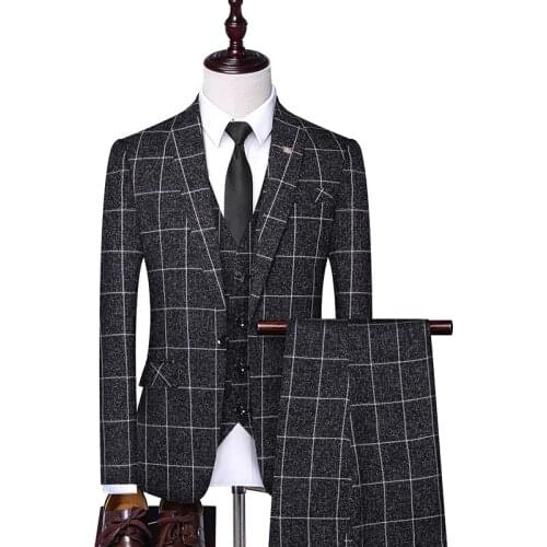 Men Check Suits Business Work Office Formal Casual Fashion 3 Pieces Plaid Suit Slim Wedding Groom Party Prom Banquet Daily Life