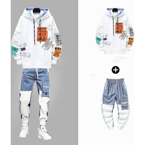 2021 Spring Hip Hop Printed Mens Tracksuit Men Hooded Hoodies+Pants Sportswear Set Young Man Sweatshirt Suits S-3XL