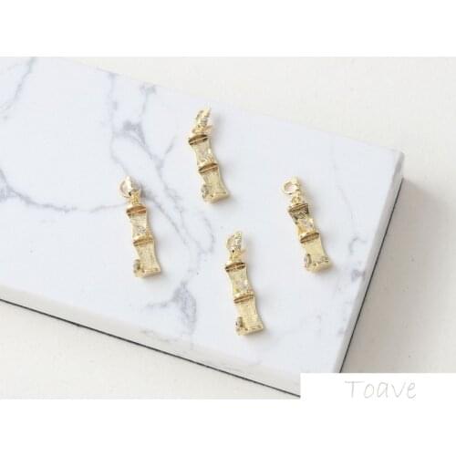 14K Gold-Plated Copper Gold-Plated Diamond-Set Bamboo DIY Handmade Ornament Ear Stud Necklace Pendant Parts Material 2pcs