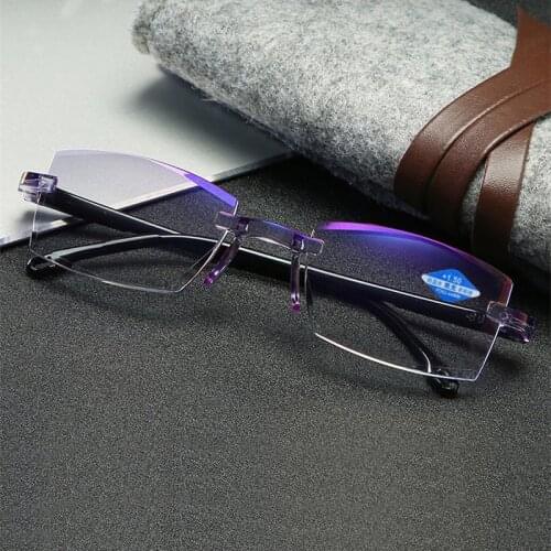Men Women Reading Glasses Anti Blue Light Rimless Far Sighted Presbyopic Eyewear Goggles Diopter 0 +1.0 1.5 2.0 2.5 3.0 +3.5 4.0