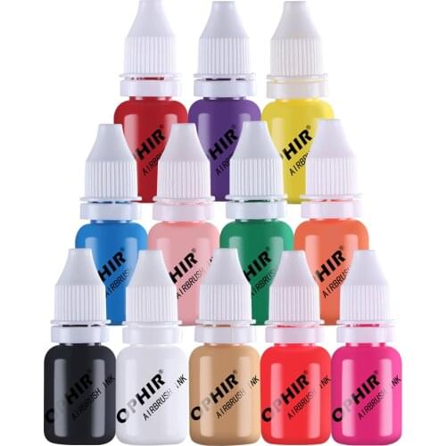 OPHIR 12 Colors Airbrush Nail Art Inks Airbrush Nail Pigments for Nail Stencils Painting 10ML/Bottle Nail Tools _TA098(1-12)