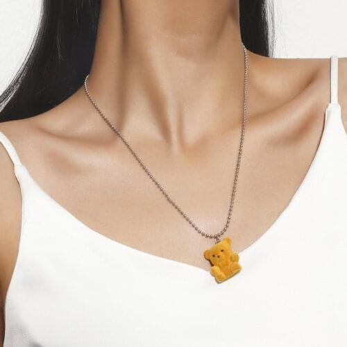 Cute Colorful Bear Necklace for Women Hip Hop Beads Long Pendant Clavicle Neck Chain Trend Jewelry Fashion Girl Gift New 2021