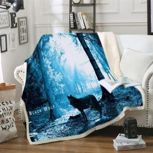 Personalized Wolf Blanket Print Double Velvet Home Sofa Sherpa Blanket for Beds Fleece Camping Blanket Quilt