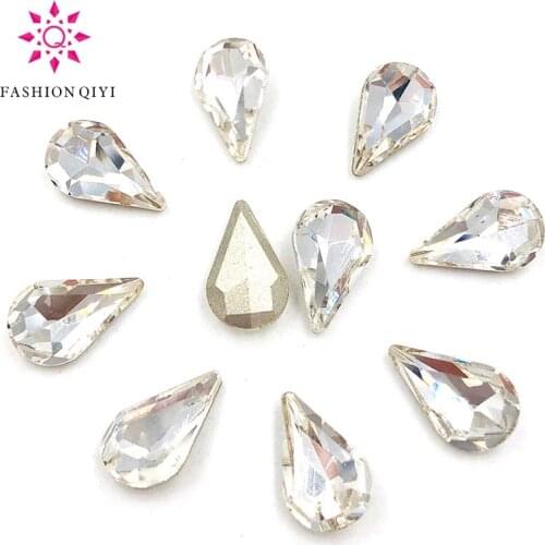 Free shipping 5X8/6X10/8X13mm Clear white Teardrop pointback pear shape Glass Crystal rhinestones diy Nail/clothing accessories