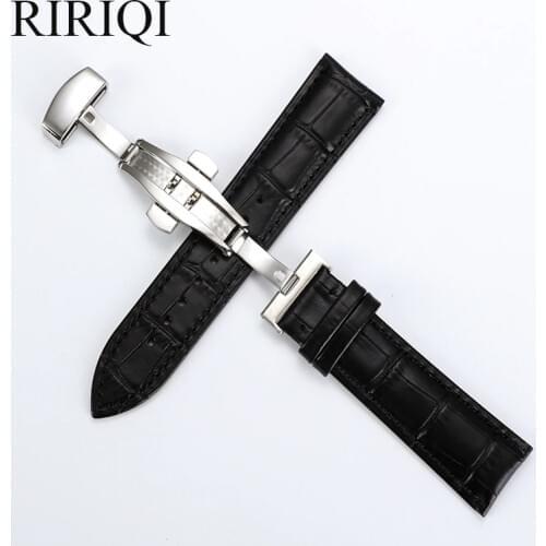 Genuine Leather Watchbands Butterfly buckle Band Universal Steel Buckle Wrist Belt Bracelet 12-24mm black brown strap