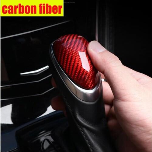Fit For Cadillac SRX 2013 2014 2015 Red carbon fiber Wood Grain Gear Shift Knob Shifter Lever Trim