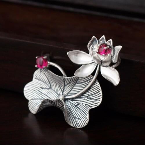 NOCAI 2021 New S990 Silver Woman Pendant 43*58MM Retro Matte Leaf Lotus Fashionable Woman Sweater Chain Pendant