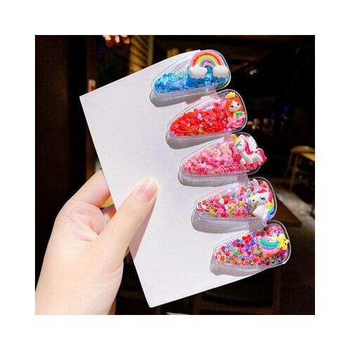 High Quality 5pcs/Set Cute Girls Children Colorful Cartoon Flower Fruits Hairpin Sequins Hair Clip Ornament Hair Accessories