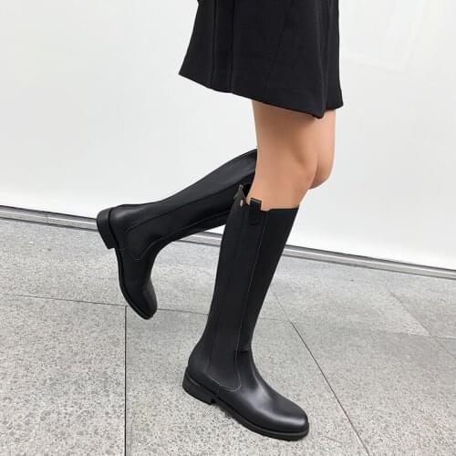 2021 New Winter Women Genuine Leather Riding Boots Women Platform Flat Shoes Round Toe Zipper Cow Leather Ladies Knee High Boots