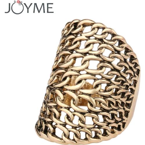Punk Gothic Hollow Out Chain Wide Ancient Gold Ring Women Jewelry For Girls Newest Men Bague Femme Free Shipping