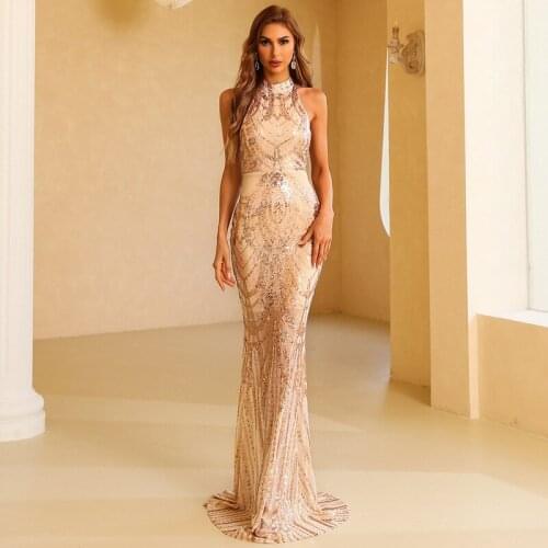 Sequins Prom Dresses Women Sleeveless Solid Backless Dresses Evening Party Dresses Wedding Guest Dresses Dance Queen Dresses