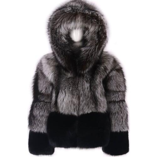 YOLOAgain Winter Warm Hooded Fox Fur Coat Ladies Real Fur Jacket Outerwear