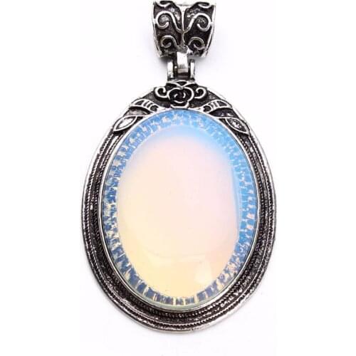 1pc Tibetan Antique Silver Color Opal Stone Pendants Cabochon Diy With Natural Stone Opal Cabochon Setting Base Bezel Cameo Tray