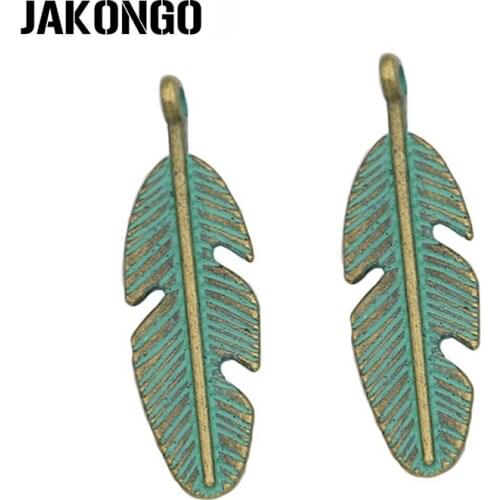 Vintage Green Brzonze Plated Feather Leaf Charms Pendants for Jewelry Making Bracelet Earrings DIY Handmade Craft 30x9mm 10pcs