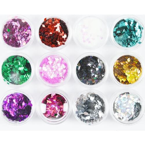 12bottles/Set Rhombus Nail Art Sequins Glitter Tips Paillette Manicure 3D UV Gel Polishing for Diy Nails Decoration Sequins Tool