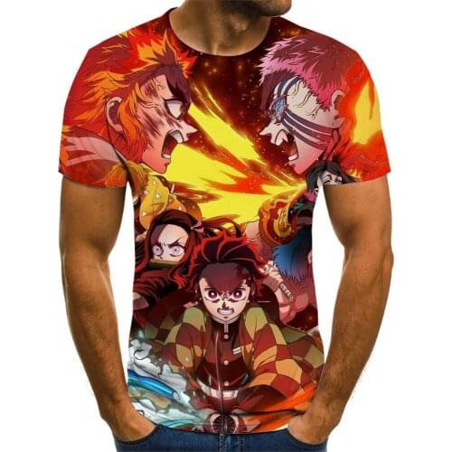 2021 Demon Slayer Anime 3D Printing Mens Fashion T-shirt Comic Casual Top Childrens Fun T-shirt Summer Men