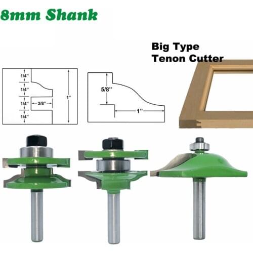 3PC/Set 8MM Shank Milling Cutter Wood Carving Cabinet Rail Stile Tenon Router Bit Set Door Cabinet Panel Raiser Ogee Wood Cutter
