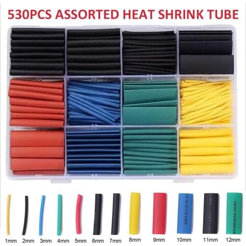 530Pcs/box Car Electrical Cable Heat Shrink Tube Wrap Assorted Kit Polyolefin Insulation Tubing Cable Wire Set