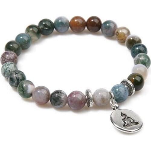 8mm Indian Agate Beads Bracelet 7.5 inches Handmade Yoga Wrist Energy Men Pray Mala Meditation Gemstone Chakras Sutra