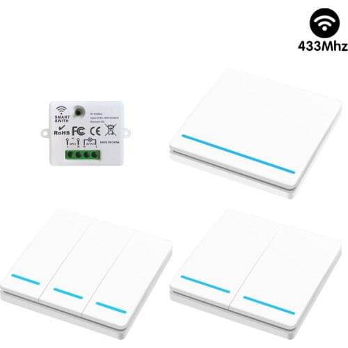 433MHz Remote Control Switch,220V Wireless Light Switch,10A Mini Relay Module,Luminous Push Button Wall Switch Panel for LED DIY