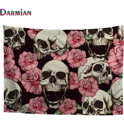 DARMIAN Rose Floral Skull Print Psychedelic Aesthetic Tapestry Wall Hanging Cool Decor Fashion Tapestry Home Wall Tapestries New