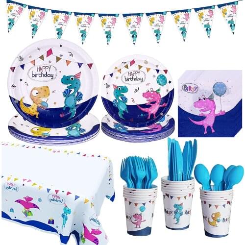 Dinosaur Party Tableware Balloon Disposable Dinnerware Sets Kids Boy Birthday Decoration Supplies Jungle Baby Shower Christmas