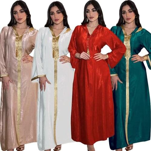 Muslim Women Long Dress Abaya Hooded Velvet Maxi Robe Gown Middle East Arab Jilbab Moroccan Middle East Dubai Kaftan Ramadan New
