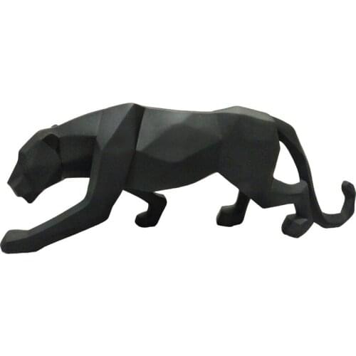 Home Decoration Modern Abstract Black Panther Sculpture Geometric Resin Leopard Statue