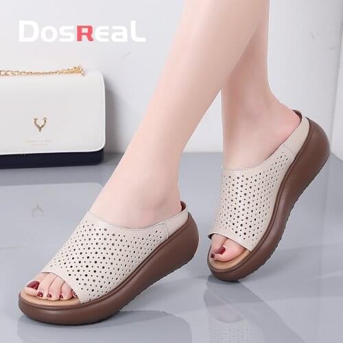 DOSREAL Womens High Heels Sandals Thick Bottom Casual Shoes Ladies Hollow Leisure Summer Wedges Sandals Platform Mules Slipper