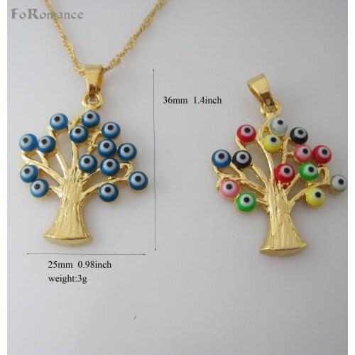 FoRomance/ - YELLOW GOLD OVERLAY 18" TWIST WATER WAVE NECKLACE & EVIL EYE EYES APPLE TREE BEADS BLUE AND COLORFUL PENDANT