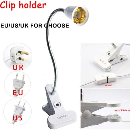 E27 Flexible Lamp AC power base holder Plugs Holder desk Clip socket EU US UK E27 for Book living room night light grow Lights