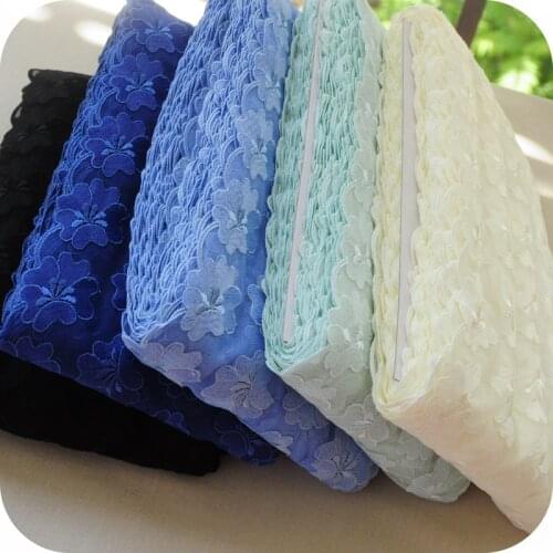 10Meters Exquisite Black Blue Yellow Tulle Lace Fabric Trimmings Flower Embroidered Dress Accessories for Bra Underwear
