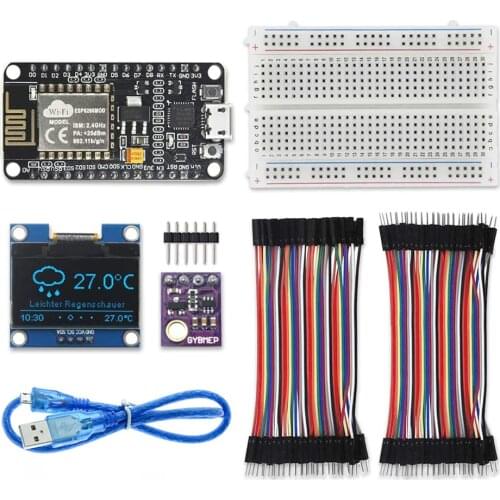 WiFi Weather Station Kit 5V BME280 Temperature Humidity Atmospheric Pressure Sensor + 0.96" OLED IIC LCD Display + Jumper Wire
