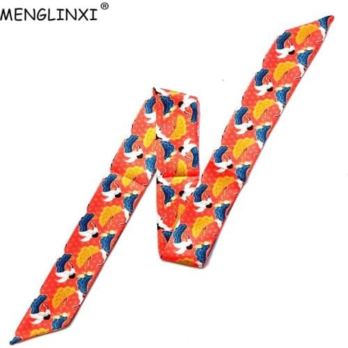 Red-crowned Crane Bag Scarf 2021 New Brand Skinny Scarf For Women Head Neck Silk Scarf Pig Print Long Handle Bag Scarves Wraps