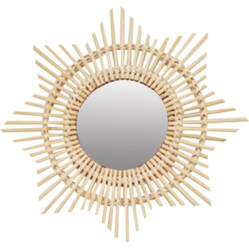 Rattan Round Makeup Mirror Innovative Art Decoration Dressing Bathroom Wall Hanging Mirrors Crafts Decorative Wall Mirrors