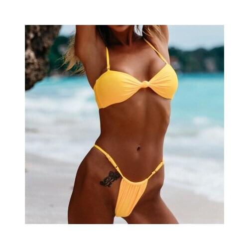 Summer New Style Womens Pure Color With Chest Pad Without Steel Support Knot Sexy Bikini Hot Selling Womens Swimsuit